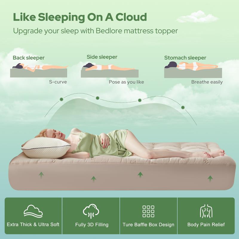 【BEDLORE】Protector de colchón grueso ajustable, capa superior acolchada y mullida, funda de colchón fresca y suave con bolsillos profundos (se adapta a colchones de 6 a 18 pulgadas), ideal para el dormitorio y el hogar.
