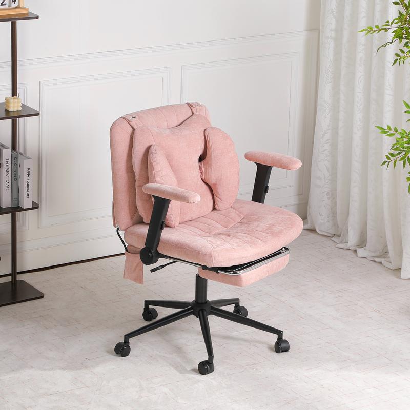 Silla de oficina SOUTTEE con ruedas y reposabrazos, soporte lumbar neumático y reposapiés retráctil, altura ajustable y asiento acolchado ancho. Ideal para oficinas en casa, meditación y vestidores. Artículos esenciales para dormitorios y decoración del h