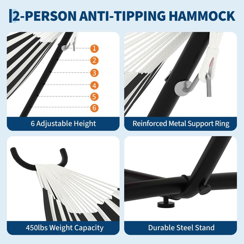 Hamaca portátil para 2 personas con soporte – Acero resistente, ahorra espacio para exteriores/patio, capacidad de 204 kg, bolsa de transporte