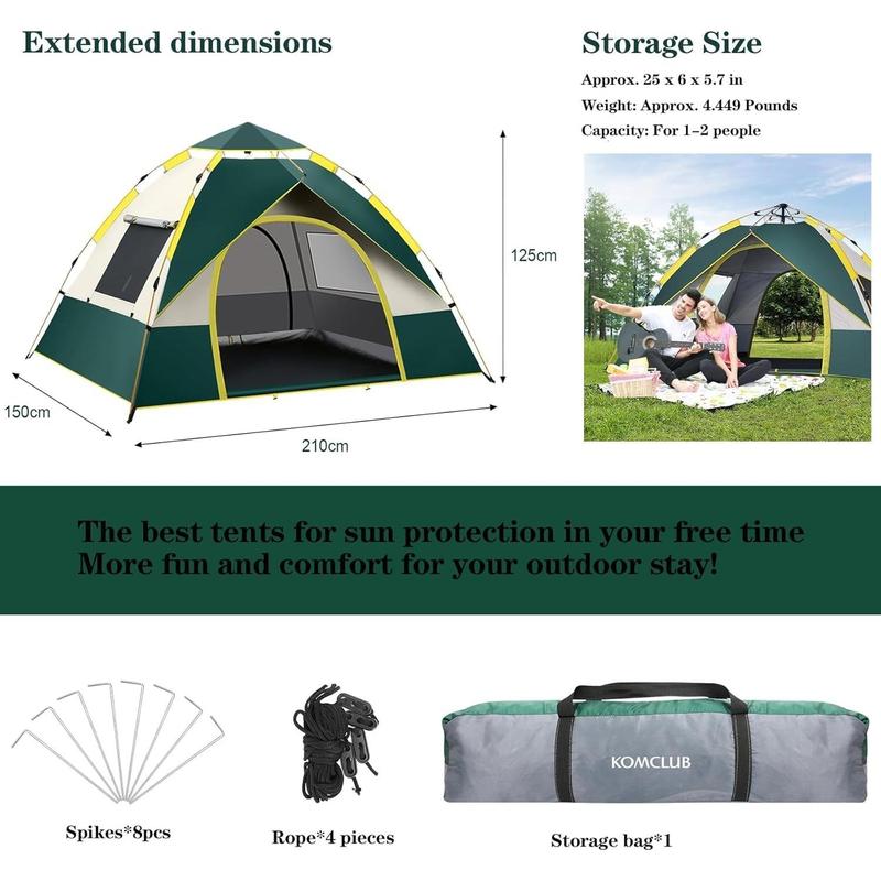 Tienda de Campaña Automática de Instalación Instantánea para 3-5 Personas con Puertas Dobles y Ventanas de Malla Grande 78x78.74x51.2in Verde Impermeable