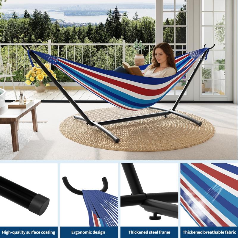 Hamaca portátil para 2 personas con soporte – Acero resistente, ahorra espacio para exteriores/patio, capacidad de 204 kg, bolsa de transporte