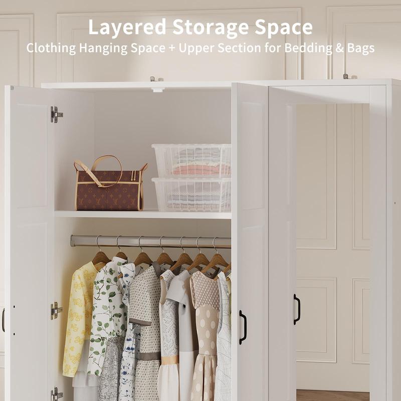 Armario moderno de madera blanca de 3 puertas FUSOU - Mueble de almacenamiento independiente con espejo de cuerpo entero, estantes ajustables, barra para colgar ropa, organizador de ropa, se envía en 2 paquetes para la organización del armario del dormito