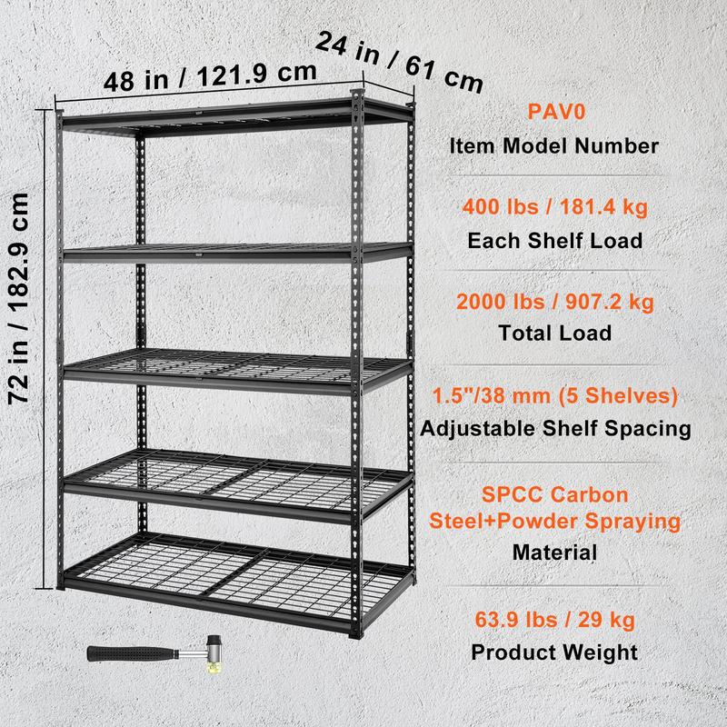 Estantería de almacenamiento ajustable de 5 niveles, capacidad de 907 kg, estantes metálicos resistentes para garaje, organizador de alambre, color negro, 91 cm de largo x 41 cm de ancho x 183 cm de alto para cocina, despensa, sótano, baño y lavandería.