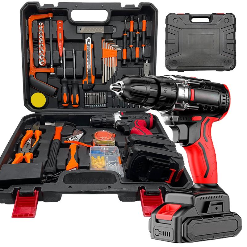 Kit combinado de herramientas eléctricas de 128 piezas con taladro inalámbrico de 21 V, juego de herramientas para el hogar con kits de herramientas manuales para bricolaje para instalación de cercas, decoración de habitaciones, montaje de muebles y repar