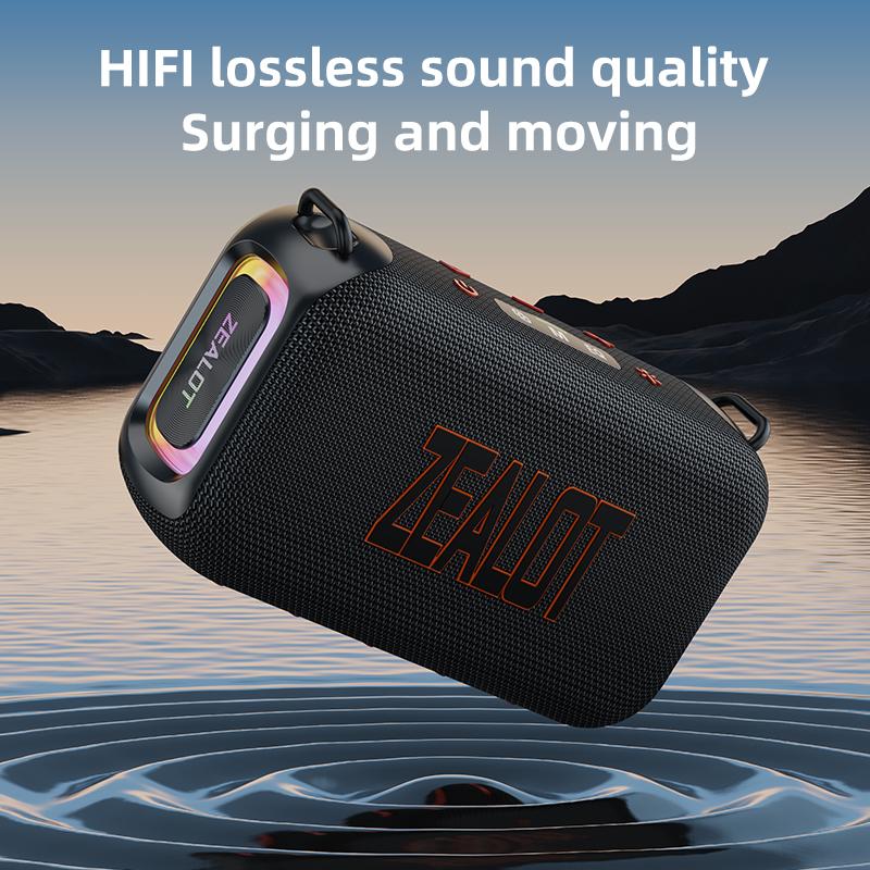 【 ZEALOT 】 Altavoz Bluetooth, altavoz portátil para interiores y exteriores, 50 W (60 W de pico), resistente al agua IPX6, emparejamiento inalámbrico dual, ecualizador, USB/TF/entrada de línea/BT5.3, altavoz de viaje con sonido nítido, sistema de luz ambi