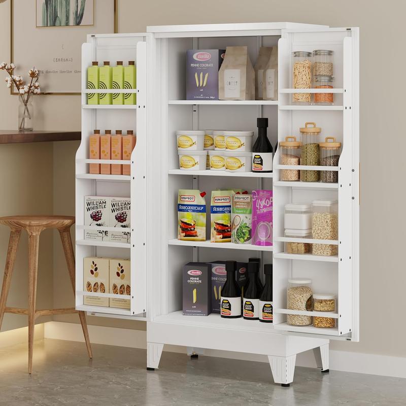 GEITIN Armario de almacenamiento metálico para despensa de cocina de 51,2", armario despensa con puertas y estantes ajustables, armario de almacenamiento de acero para cocina, comedor y sala de estar.