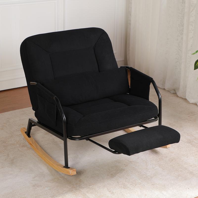 Mecedora de 88 cm con reposapiés, cómodo reposacabezas y respaldo, bolsillos laterales, ideal para relajarse.