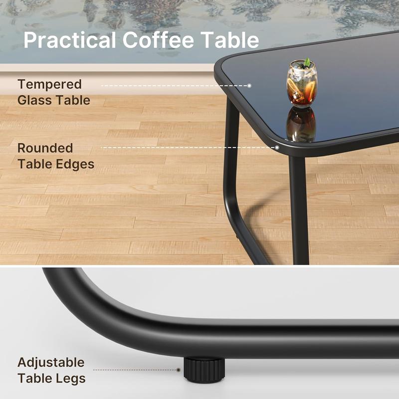 Conjunto de patio moderno de 4 piezas GIZOON, conjunto de muebles de exterior Textilene con 2 mecedoras y mesa de centro de vidrio templado, para decoración de jardines y apartamentos, summerwins
