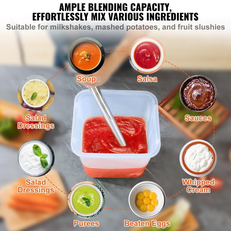 Batidora de inmersión comercial de 500 vatios, batidora de mano de alta resistencia, batidora de cocina de velocidad variable con cuchilla de acero inoxidable 304, batidora portátil multiusos para sopas, batidos, purés y comida para bebés.