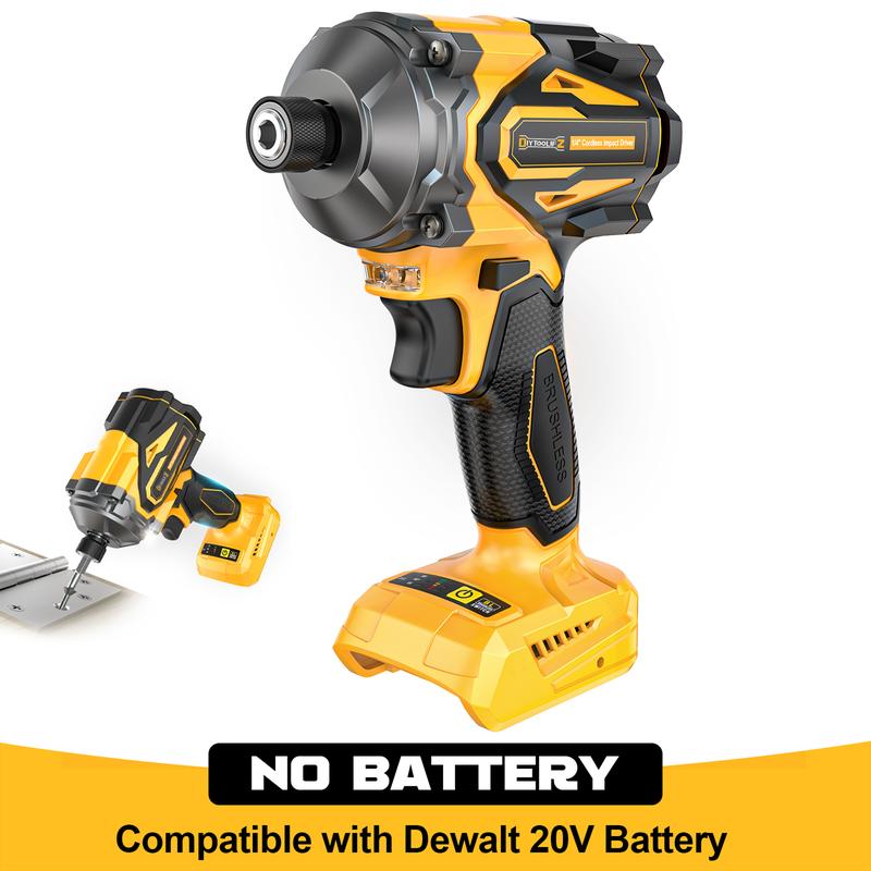 Atornillador de impacto inalámbrico de 1/4" compatible con baterías Dewalt/Milwaukee (¡solo herramienta!), taladro de impacto sin escobillas de 2800 in-lbs, 4 velocidades, 3900 RPM, herramienta compacta para construcción y hogar summervibes