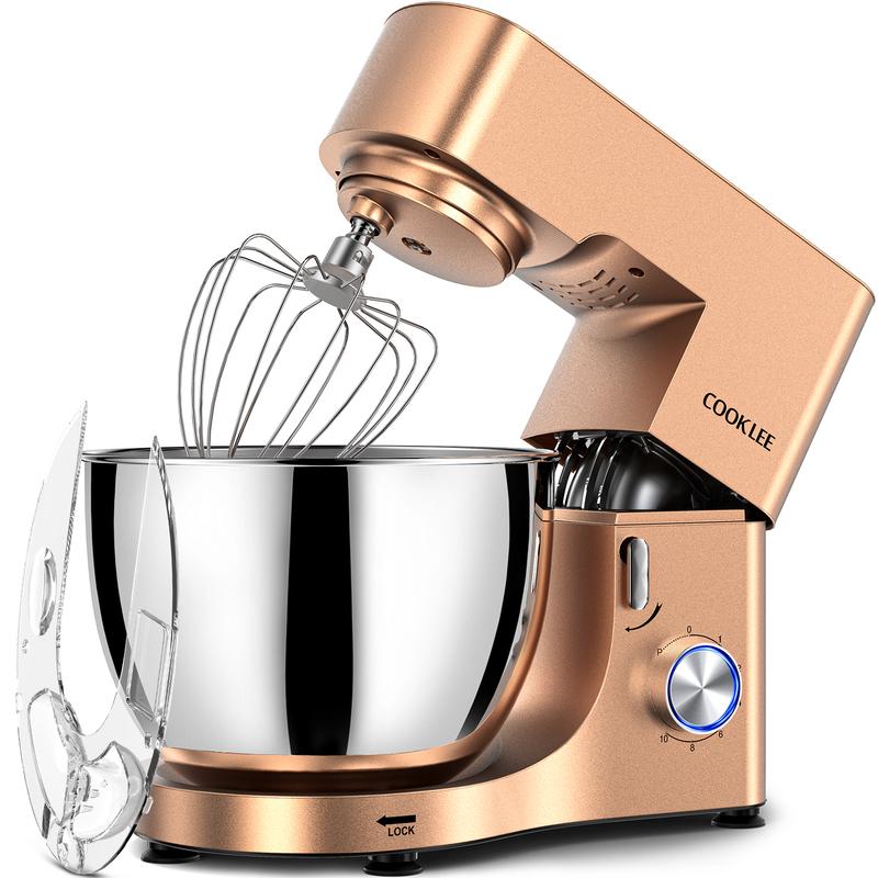 Batidora de pie COOKLEE de 9.5 cuartos y 660 W | Batidora eléctrica de cocina de 10 velocidades con accesorios aptos para lavavajillas (ganchos para masa, batidores planos, batidor de varillas, protector antisalpicaduras) | Perfecta para reposteros casero