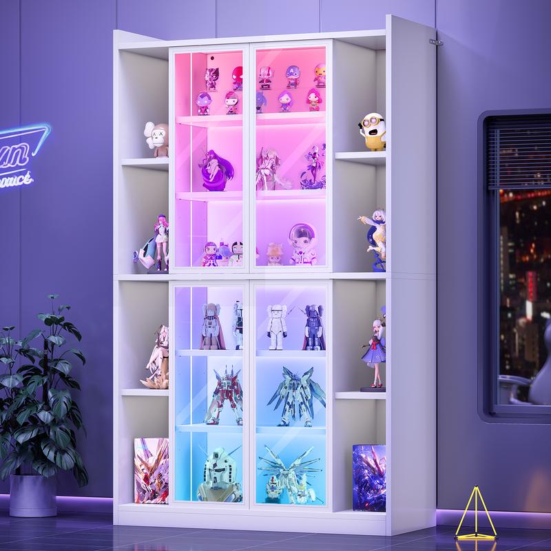 Vitrina expositora Sedeta de 162 cm (64") con puertas de cristal acrílico - Mueble alto de 6 niveles, luces LED, estantes ajustables, estética moderna y glamurosa, fácil montaje, decoración para sala de estar/oficina, decoración de habitaciones, decoració