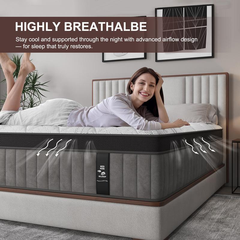Colchón híbrido de muelles ensacados con espuma viscoelástica y gel Sohochic (12"-14" Euro Top, firmeza media) - Muebles para soporte lumbar y de espalda, aislamiento de movimiento, alivio de presión, soluciones para dormir con dolor de espalda, colchones