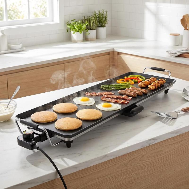 Plancha eléctrica Teppanyaki de 91 cm (36 pulgadas), parrilla para barbacoa de sobremesa con superficie antiadherente y ajuste de temperatura regulable.
