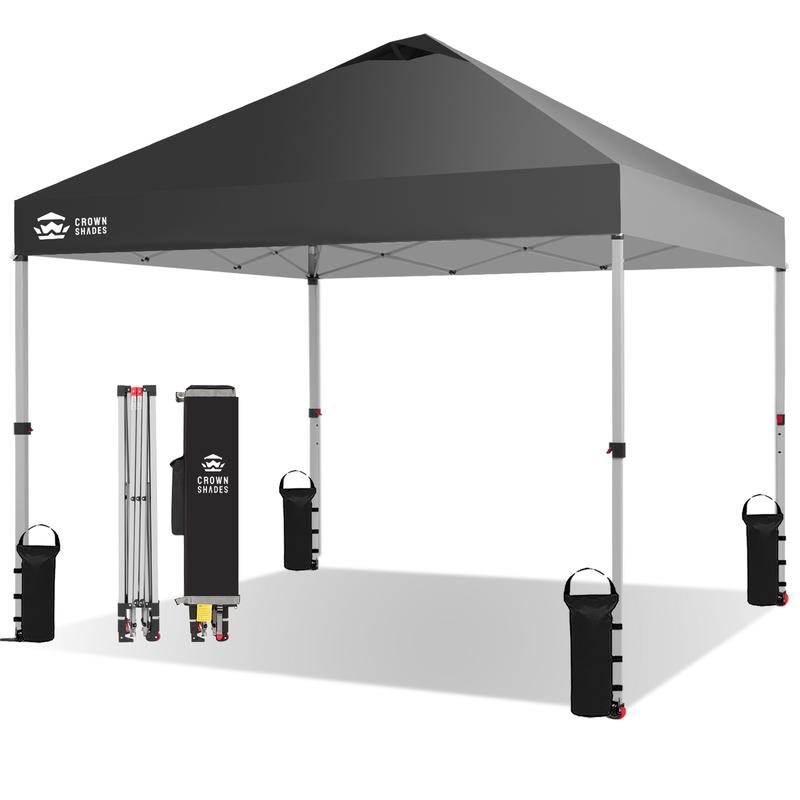 Toldo plegable CROWN SHADES de 10x10 pies, toldo con cierre central patentado de un solo empujón, bolsa de almacenamiento de nuevo diseño, 8 estacas, 4 cuerdas, decoración para el hogar, artículos esenciales para acampar, toldo para el jardín.