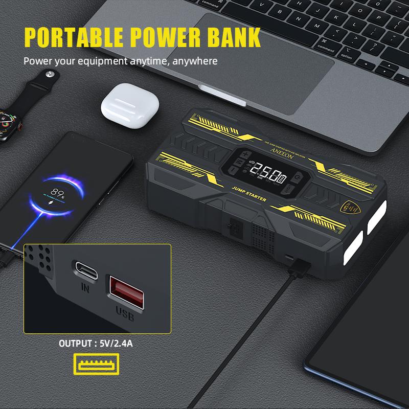 Arrancador portátil para coche de 6400 mAh/8000 mAh con compresor de aire, carga USB rápida, múltiples protecciones de seguridad, incluye cables de arranque #GLOBAL PICKS