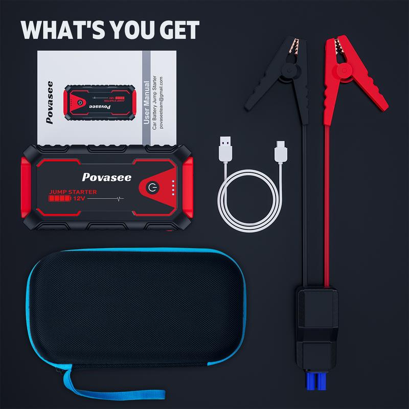 Arrancador portátil universal de 12 V y 14000 mAh para motores de gasolina/diésel de hasta 10 L/8 L - Batería externa integrada y cargador para móviles