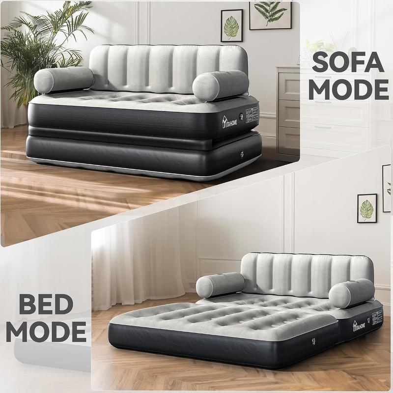 Colchón de sofá cama inflable tamaño Queen de YITAHOME con cabecero y bomba, sofá cama inflable para sala de estar.
