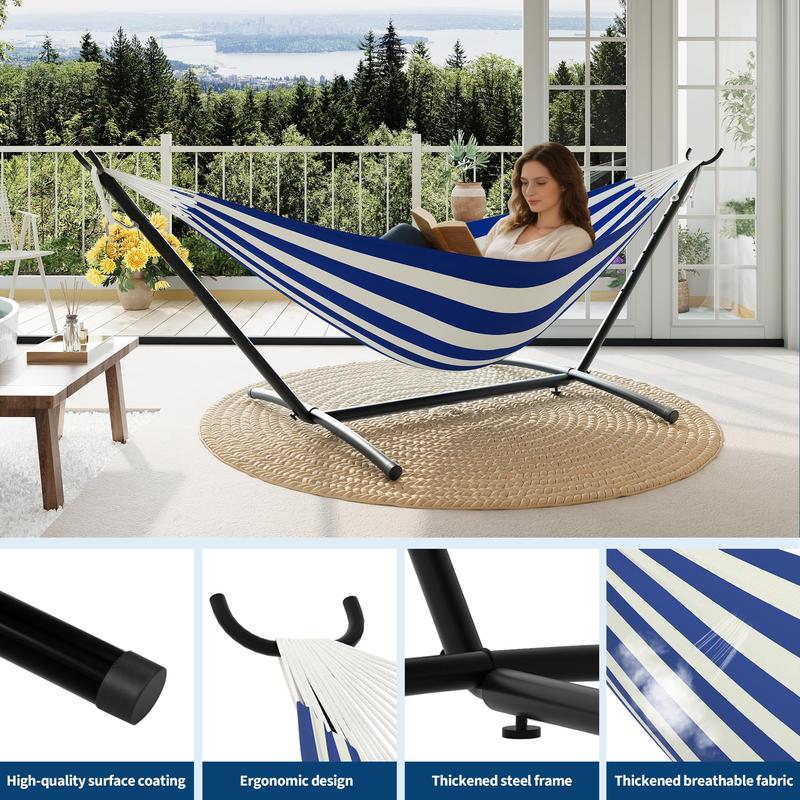 Hamaca portátil para 2 personas con soporte – Acero resistente, ahorra espacio para exteriores/patio, capacidad de 204 kg, bolsa de transporte