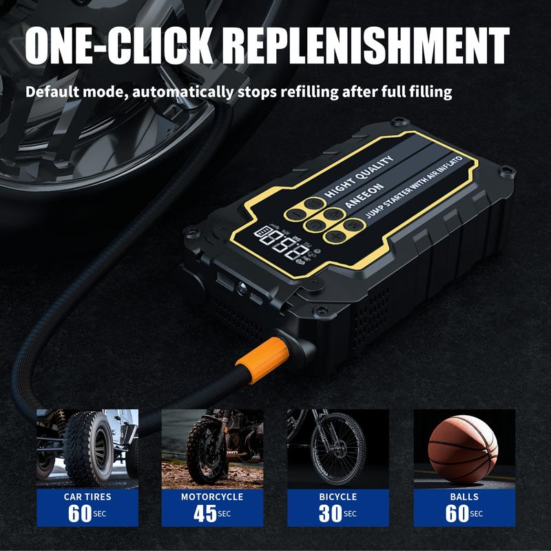 Arrancador portátil para coche de 6400 mAh/8000 mAh con compresor de aire, carga USB rápida, múltiples protecciones de seguridad, incluye cables de arranque #GLOBAL PICKS