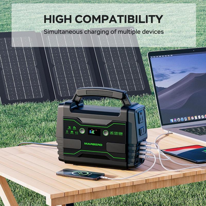 Generador solar de 155 Wh con panel solar de 30 W, estación de energía portátil con 2 tomas de corriente alterna de 100 W (pico de 150 W), 7 puertos de salida, linterna integrada para acampada, hogar y apagones, batería de alta capacidad y batería recarga