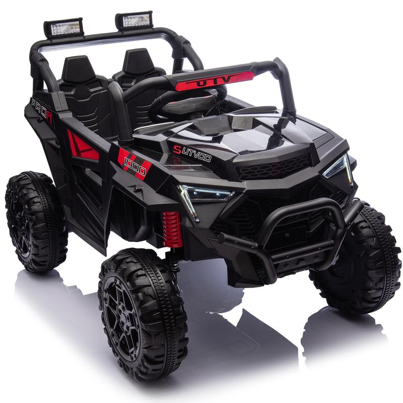 Coche todoterreno infantil UTV de 24 V y 400 W con control remoto, diseño de 4 ruedas, suspensión con amortiguación, luces LED, Bluetooth USB, indicador de batería, rueda motorizada, juguete para exteriores para niños de 3 años en adelante, diseño de cuat