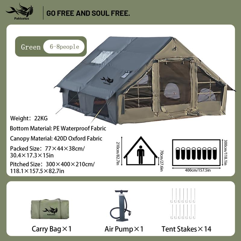 Tienda de campaña inflable grande PAKICETUS con claraboya, ventilación rápida y diseño de malla transpirable, ideal para glamping de verano, con estufa incluida, montaje rápido para familias de 4 a 6 personas, para todas las estaciones, artículos esencial