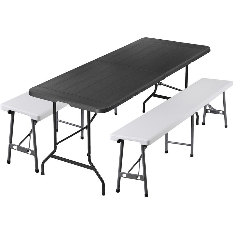 Segawe Juego de mesa plegable portátil de plástico HDPE preensamblada de 1,8 m con 2 bancos ligeros para exteriores de 1,8 m, opciones ligeras y multifuncionales para acampar, picnic, mesas portátiles ligeras, summerwins