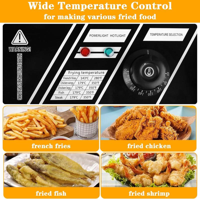 Freidora de doble cesta de 3400 W - Freidora eléctrica de acero inoxidable de 12 L con control de temperatura independiente, depósitos de aceite desmontables y tubos calefactores en forma de U.