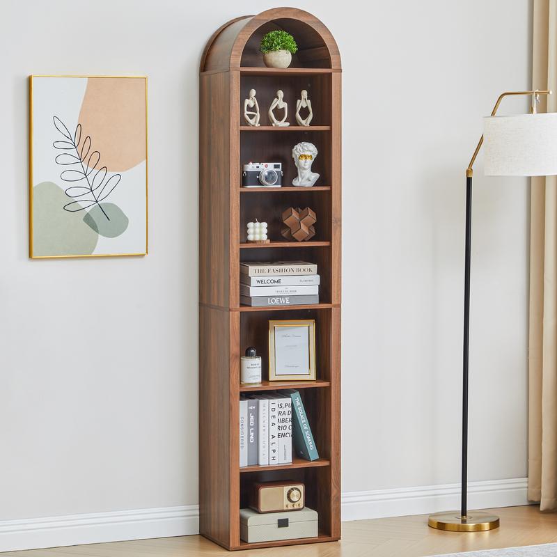 Estantería de madera arqueada FurSch de 178 cm de altura – Librería moderna de 8 niveles con estantes abiertos ajustables para almacenamiento en sala de estar y oficina.