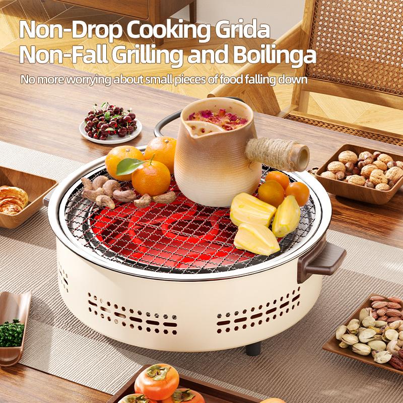 Parrilla portátil multifunción 2 en 1 Aoran, con funcionamiento a carbón y eléctrico, ideal para asar, cocinar y hervir agua; perfecta para reuniones familiares y acampadas al aire libre.