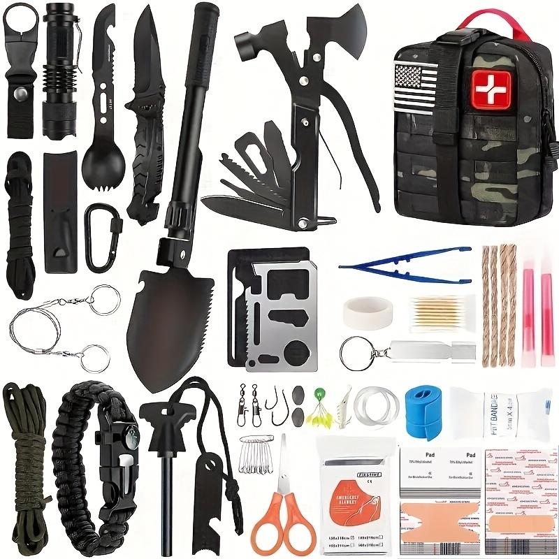 Kit de supervivencia de emergencia y botiquín de primeros auxilios, kit de supervivencia 149 en 1 para el Día del Padre: equipo de emergencia de grado militar con suministros de primeros auxilios y equipo con bolsa Molle, regalo de Navidad para hombres, p