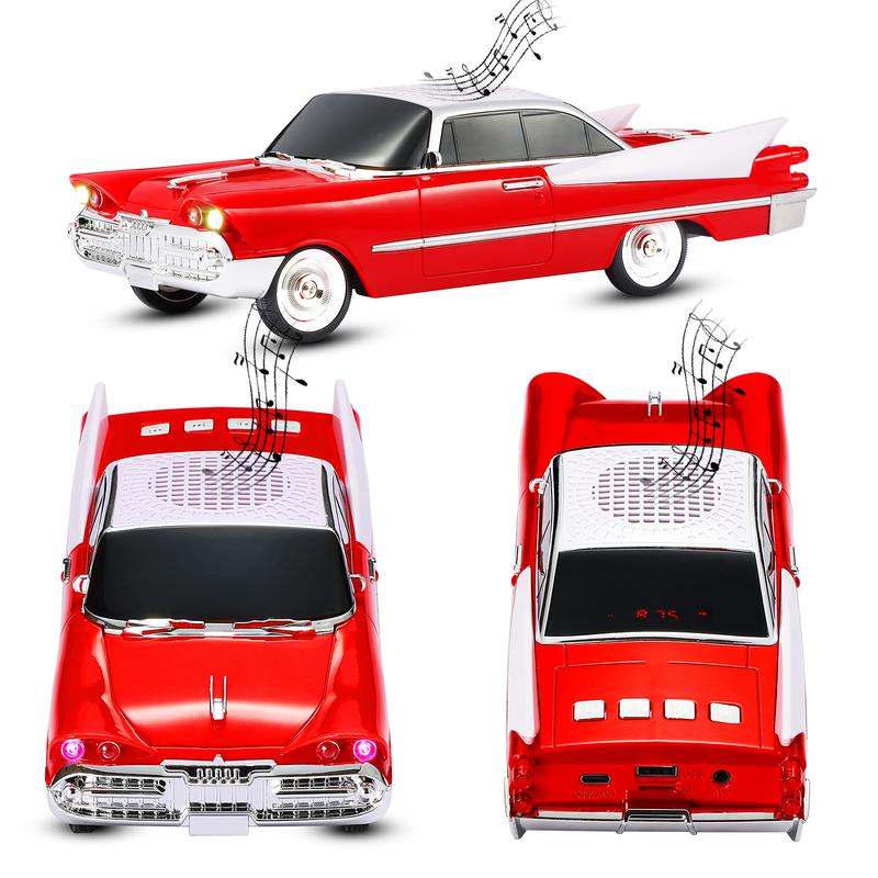 Altavoz Bluetooth WSTER WS-1965 réplica de muscle car clásico con luces LED, batería recargable y audio portátil para amantes de los coches.