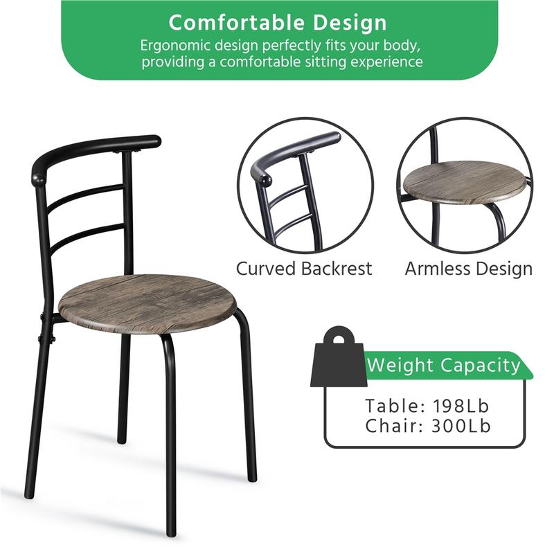 Juego de mesa de comedor de 3 piezas, mesa de cocina y sillas para 2 personas con patas de acero y estante de almacenamiento para cocina, apartamento o espacio pequeño.
