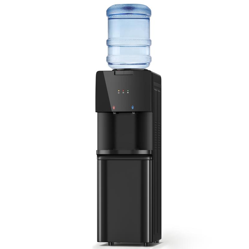 Dispensador de agua caliente, fría y templada TEHANLD para botellas de 3 o 5 galones, artículo para el hogar con indicador de botella vacía, bloqueo de seguridad para niños, ideal para el hogar y la oficina, color negro oscuro.