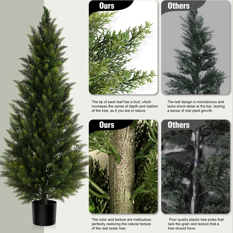 Paquete de 2 plantas artificiales de cedro y ciprés de 3/4/5 pies para decoración de patio, porche delantero, boj, Navidad.