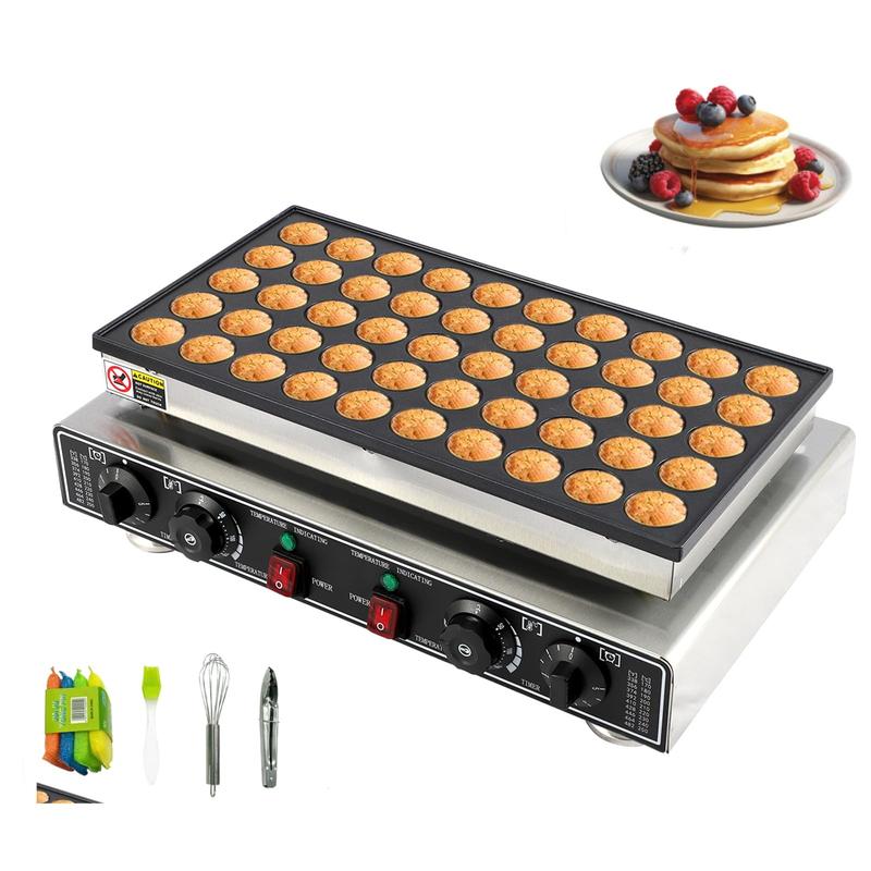Máquina comercial para hacer mini panqueques, 50 unidades, eléctrica, antiadherente, de acero inoxidable, para el hogar y restaurantes, 1800 W.