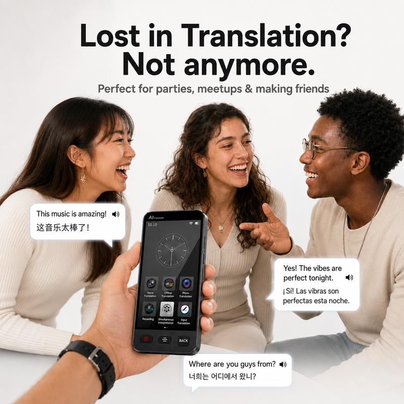 TryTalk AI es un dispositivo traductor bidireccional portátil y compacto con un diccionario electrónico inteligente con pantalla táctil (con memoria), la aplicación ChatGPT, compatibilidad con 142 idiomas (19 sin conexión), traducción de voz/imagen/texto 