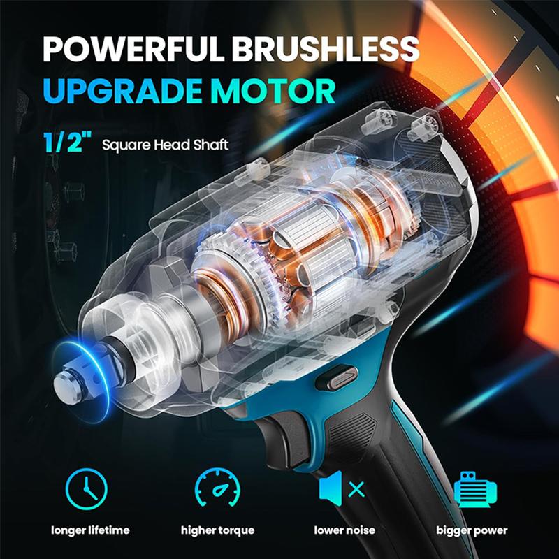 Llave de impacto inalámbrica sin escobillas 3 en 1: herramienta eléctrica de alto par de 700 N, perfecta para reparación de automóviles, bricolaje doméstico y construcción.