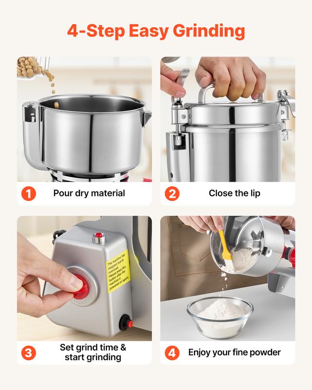 Molino eléctrico de granos de 750 g, 2000 W, 28000 RPM, alta velocidad, para moler especias, maíz y otros ingredientes secos. Máquina pulverizadora de acero inoxidable para granos secos, granos de café, especias y frutos secos (tipo oscilante de 270°).