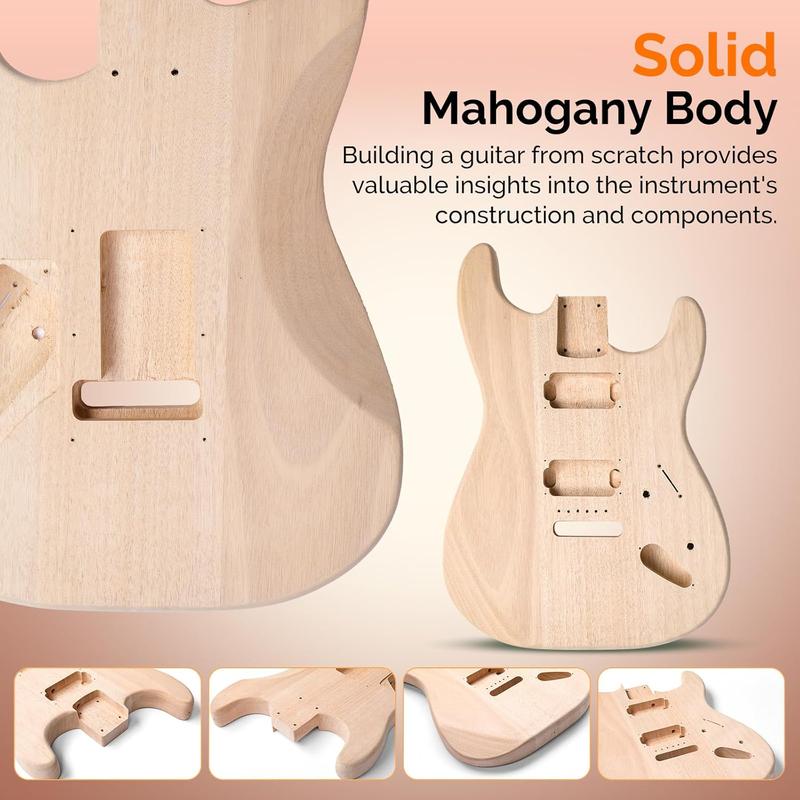 Kit de guitarra eléctrica Glarry DIY con púas - 6 cuerdas, cuerpo de madera de caoba, mástil de arce, ideal para principiantes, todos los componentes incluidos (IVA incluido), cuerdas de guitarra tiktokshopbacktoschool