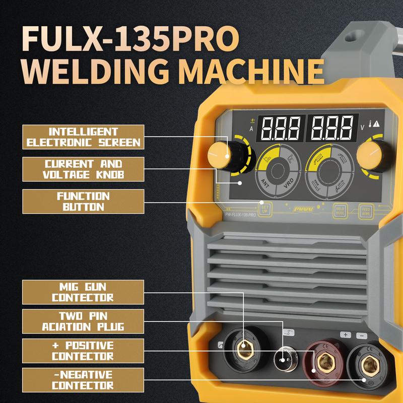 Soldadora MIG de 135 A y 110 V, soldadora de núcleo fundente con fundente MIG/Lift TIG/Stick 3 en 1, inversor IGBT, pantalla digital LED, soldadora sin gas, máquina de soldar portátil, máquinas de soldar