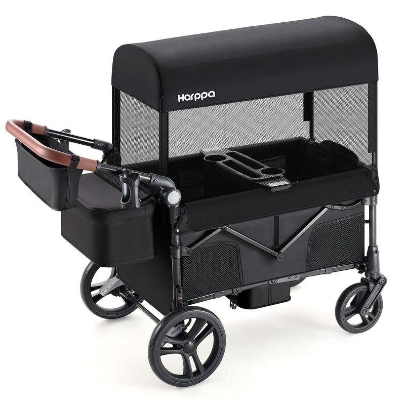 #sohochic Cochecito infantil HARPPA - Unisex, con estructura de hierro, portátil y plegable, de 2 o 4 plazas, con capota, asa de empuje y tracción, ruedas todoterreno de espuma EVA, amplio espacio de almacenamiento y multiusos para actividades al aire lib