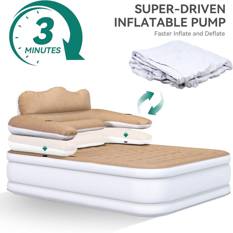 Colchón de sofá cama inflable tamaño Queen de YITAHOME con cabecero y bomba, sofá cama inflable para sala de estar.