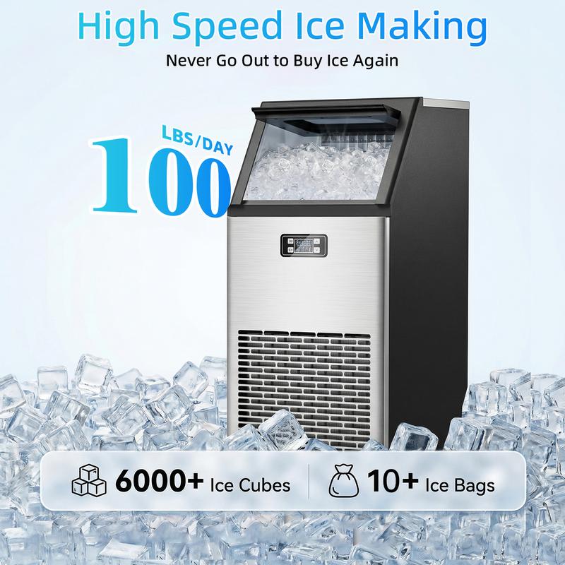 Máquina de hielo comercial V2.0, 45 kg, dos vías para añadir agua, gran capacidad de autolimpieza, temporizador de 24 horas, cesta de 15 kg, fabricada en acero inoxidable para escuelas, hogares, bares y autocaravanas.
