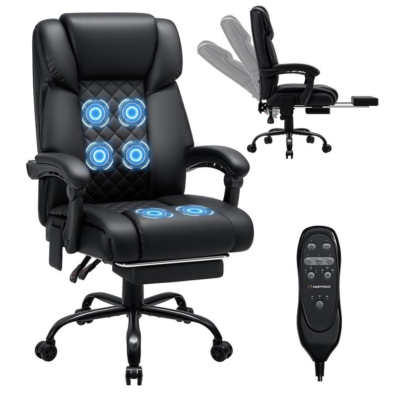 Silla de oficina con masaje HOFFREE de 181 kg con reposapiés, vibración de 6 puntos, ergonómica, ejecutiva, reclinable, con respaldo alto, color negro.