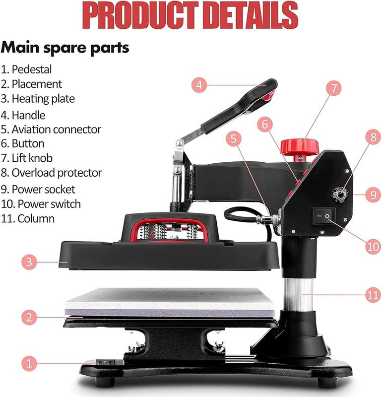Máquina de sublimación profesional AKEYDIY de 15" x 12", con brazo giratorio, para impresión de camisetas, transferencia térmica, máquina de prensa de calor digital para vasos, camisetas, tazas, sombreros, platos y gorras. Regalos de Navidad para amantes