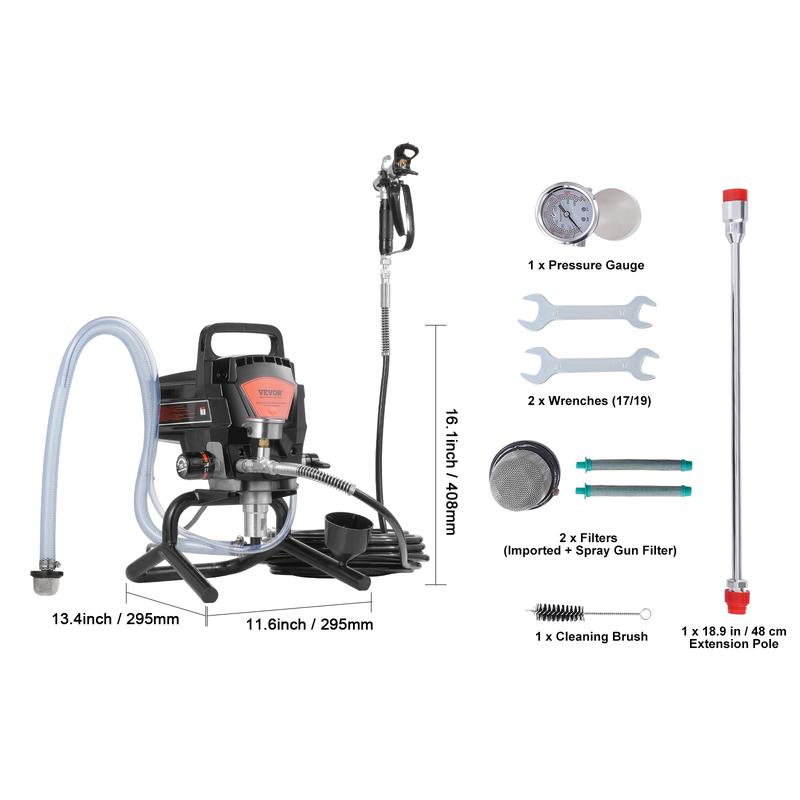Pulverizador de pintura sin aire de 950 W con soporte, pulverizador eléctrico sin aire de alta eficiencia de 3000 PSI, pulverizador de pintura portátil para interiores y exteriores, muebles y vallas, efecto de pintura fino y uniforme.