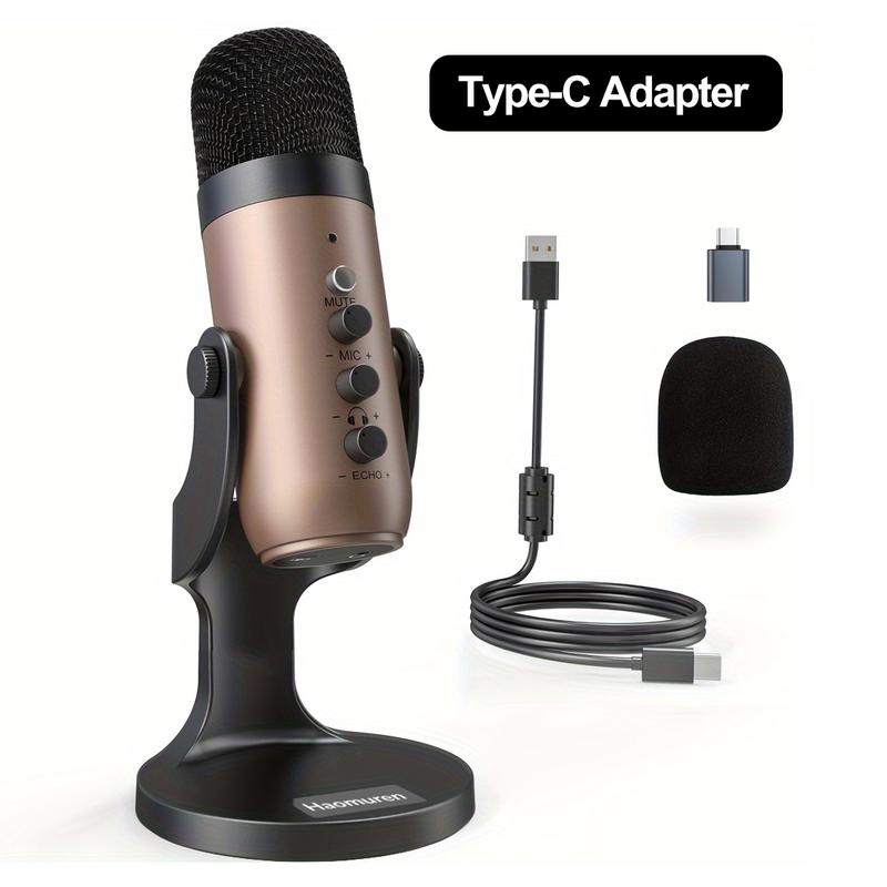Micrófono de condensador USB Haomuren K66 [sin adaptador Lightning], micrófono para juegos de PC, micrófonos Plug & Play para PS4 y PS5. Ajuste de monitor y control de volumen, control de ganancia del micrófono, botón de silencio para TikTok, YouTube Podc