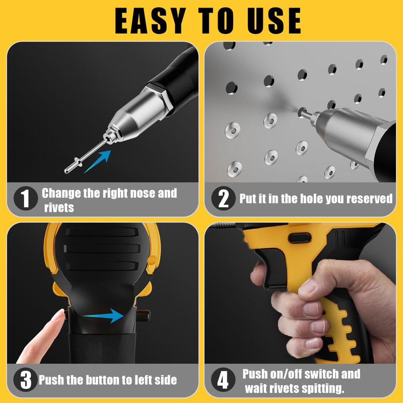 Remachadora eléctrica inalámbrica compatible con batería Dewalt de 20 V (¡¡SIN batería!!), 3 tamaños de remaches de aluminio (1/8", 5/32", 3/16"), con boquilla de kit, herramientas de ferretería industrial de metal summervibes